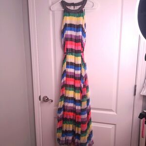 New York & Company Rainbow Pleated Halter Dress